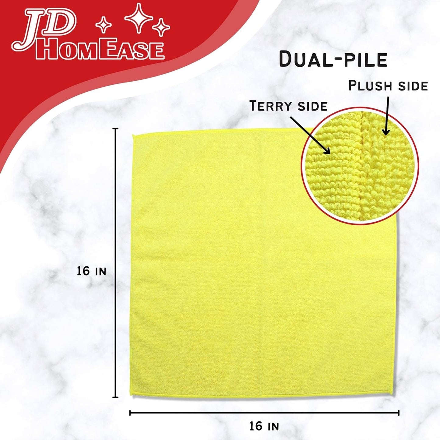 Microfiber Cleaning Cloths,24 Pack, 16"x16", All-Purpose, Softer, Highly Absorbent, Lint-Free, Reusable, Washable Pro Towels, Yellow, for House, Kitchen, Bathroom, Car, Office