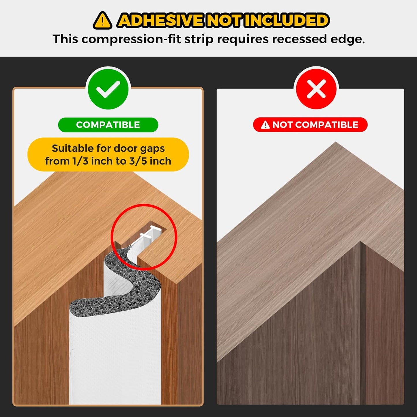 Weather Stripping Door Seal Strip - Soundproof Q-Shaped Foam for Exterior Door Frame, Large Gap Seal, Noise Cancelling, Easy to Install (White, 26FT)