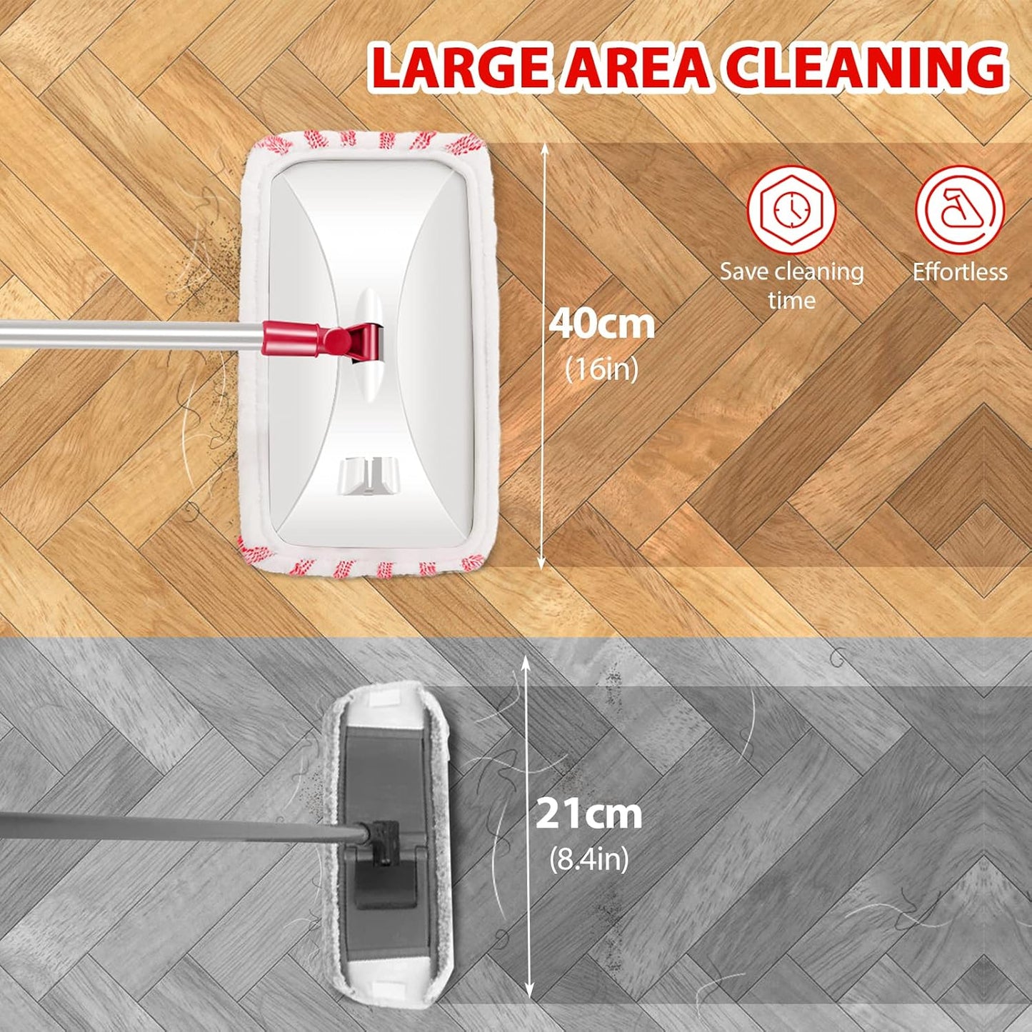 MASTERTOP Microfiber Mop, Extra Large Dust Mop with 5 Pads for Wet & Dry Use, 16'' Mops for Hardwood Laminate, Tile, Vinyl Floors,5 Microfiber Refills, 1 Cleaning Scraper