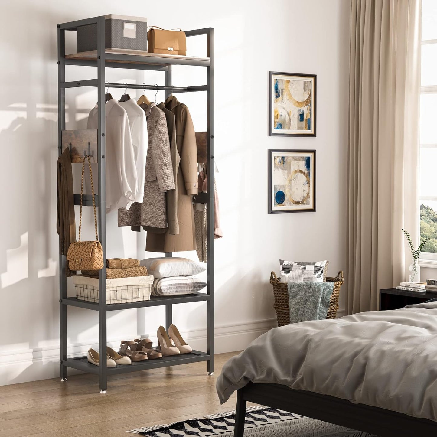 Tribesigns Small Heavy Duty Clothes Rack with Shelf and Hanging Rod, Freestanding Closet Organizer, Industrial Hall Tree Garments Rack for Small Space,Bedroom,27'' W X69'' H, Max Load 300LBS