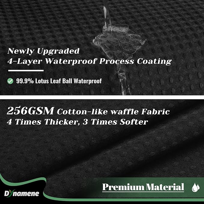 Dynamene 78 Inch Long Shower Curtain, Tall Waffle Fabric Shower Curtains for Bathroom, Hotel Waterproof Cloth Shower Curtain Liner Set with Hooks, Snap in Liner, Mesh Top Window, Black, 72x78