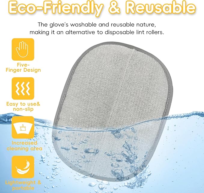 Thickened Ectrostatic Pet Hair Removal Glove for Cat & Dog, Upgraded Five-Finger Reusable Magic Brush Pet Hair Remover Tool for Couch, Clothing, Carpet & Car Seat (2Pcs-Grey & Yellow)
