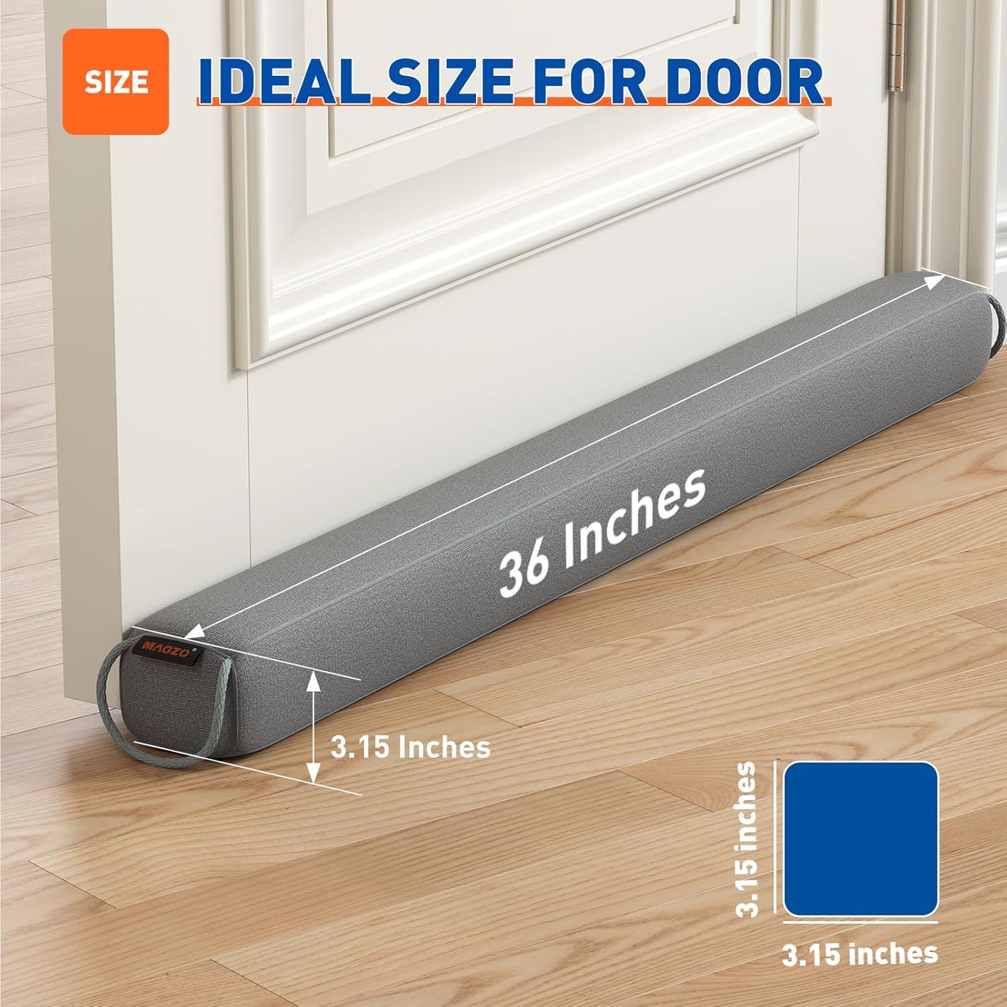MAGZO Door Draft Stopper 36 Inches, Weighted Rectangle Door Snake for Winter Noise Blocker with Hook Loops,Gray