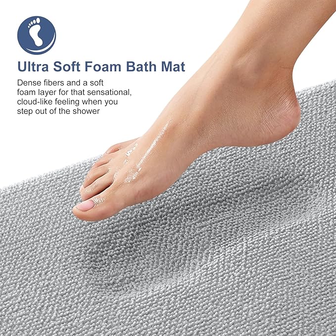 OLANLY Thick Memory Foam Bath Mat Rug 47x17, Extra Soft Absorbent Bathroom Rug, Quick Dry Bath Mats, Non-Slip, Machine Washable Carpet for Bathroom, Tub and Shower, Home Decor Accessories, Light Grey
