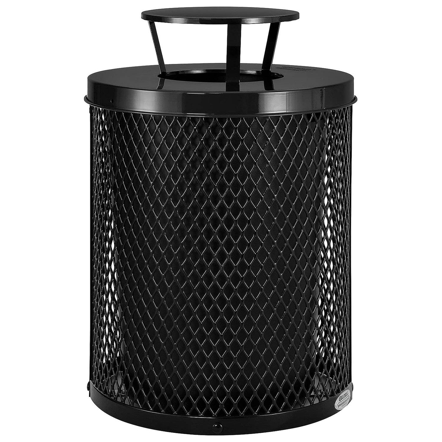 Global Industrial Outdoor Diamond Steel Trash Can with Rain Bonnet Lid and Plastic Liner, 36 Gallon Capacity, Black, Thermoplastic Coating, 23-1/2" Diameter, 40-1/2"H