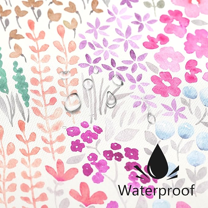 Hot Pink Cute Floral Shower Curtain, Colorful Plant Leaves Watercolor Flower Fabric Shower Curtain, Boho Funky Wildflower Shower Curtain Set, Cottagecore Bohemian Bathroom Decor, 72x72