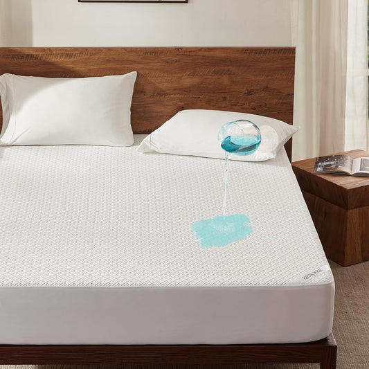 BEDLORE Queen Mattress Protector, Waterproof Noiseless Mattress Cover with Deep Pocket for 6-18 inches Mattress, Soft Breathable Mattress Pad Machine Washable (White)