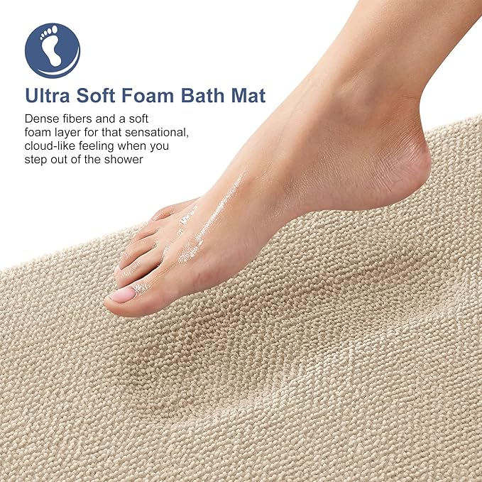 OLANLY Thick Memory Foam Bath Mats Rugs 45x27, Extra Soft Absorbent Bathroom Rug, Quick Dry Bath Mat, Non-Slip, Machine Washable Carpet for Bathroom, Tub and Shower, Home Decor Accessories, Beige