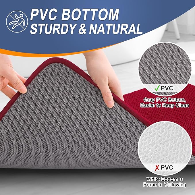 OLANLY Thick Memory Foam Bath Mats Rugs 24x16, Extra Soft Absorbent Bathroom Rug, Quick Dry Bath Mat, Non-Slip, Machine Washable Carpet for Bathroom, Tub and Shower, Home Decor Accessories, Red