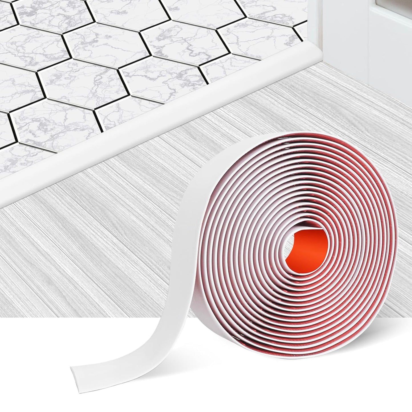 Floor Transition Strip Self Adhesive Floor Cover Strips Laminate 2" Wide Vinyl Flat Divider Transitions (5cm, 6.56Ft, White)