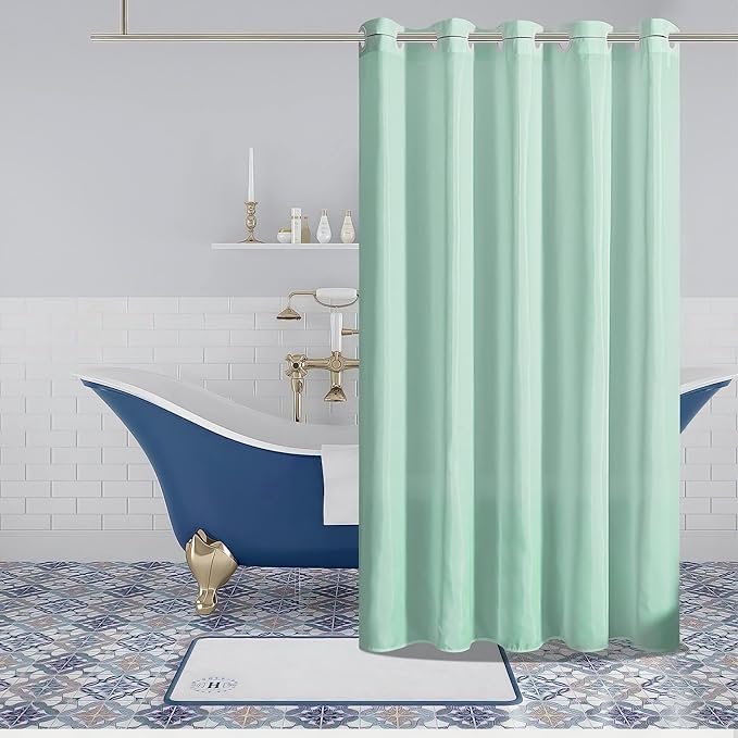 Mint Green No Hook Shower Curtain,Polyester Fabric Bathroom Curtains with 10 Split Grommets,Machine Washable & Waterproof,Hotel Grade,Standard Size 72x72 Inch