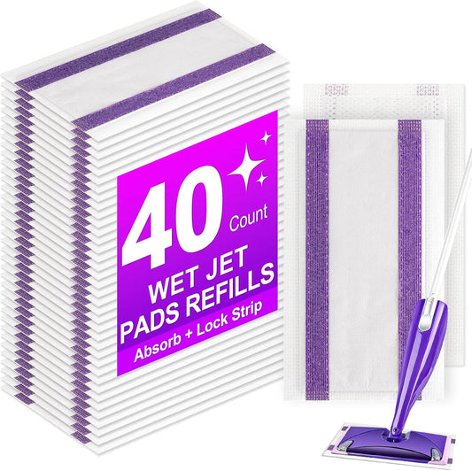 40Pack Mopping Pad Refill for Wetjet Mop Compatible with Wet Pads Refill Replacement for Wet Jet Pads Disposable Multi Surface Floor Mop Pads, Thickness & Absorbent