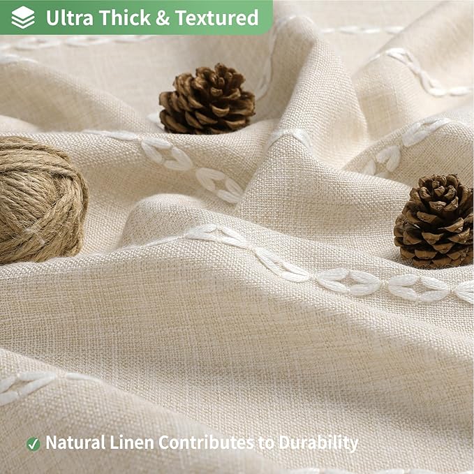 No Hook Extra Long Shower Curtain Set with Snap-in Liner,Linen Textured Thick Striped Fabric with Tassels,Boho Chic Modern Farmhouse Bathroom Curtain,Water-Repellent,Cream/Beige,71x86