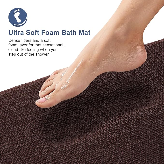 OLANLY Thick Memory Foam Bath Mats Rugs 50x30, Extra Soft Absorbent Bathroom Rug, Quick Dry Bath Mat, Non-Slip, Machine Washable Carpet for Bathroom, Tub and Shower, Home Decor Accessories, Brown