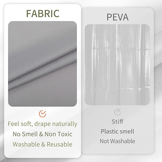 ALYVIA SPRING Extra Long Fabric Shower Curtain Liner Waterproof - 72" x 96", Soft & Lightweight X-Long Shower Curtain with 3 Magnets, Machine Washable - 72x96, Grey