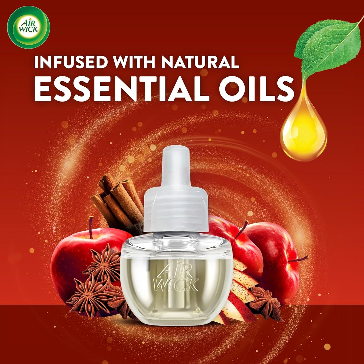 Air Wick Plug in Scented Oil Refill, 7ct, Apple Cinnamon Medley, Fall Scent, Essential Oils, Air Freshener