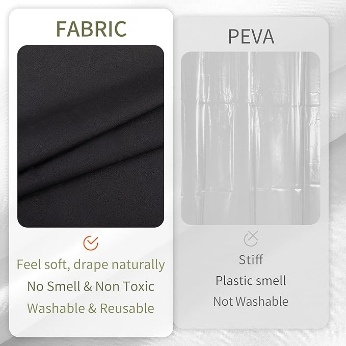 ALYVIA SPRING Long Fabric Shower Curtain Liner Waterproof - 72" x 74", Soft & Lightweight Longer Shower Curtain with 3 Magnets, Machine Washable - 72x74, Black