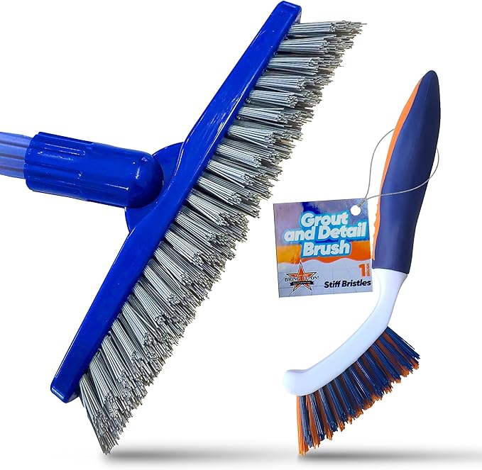 Bring It On Grout Cleaning Brush Crevice Cleaning Brush with Stiff Nylon Bristles 8-inch Heavy-Duty Tile Cleaner Brush Plus 10 Inch Floor Scrub Brush, Bathroom, Kitchen