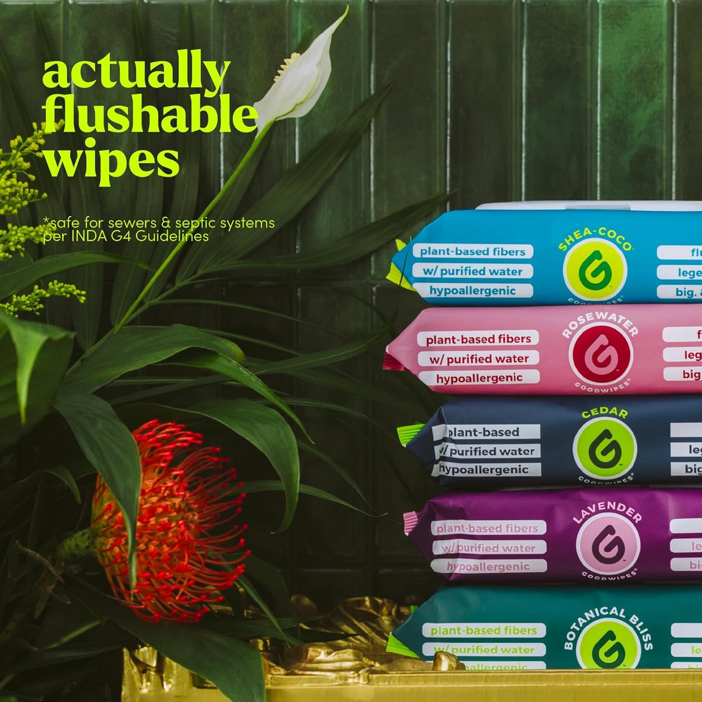 goodwipes Flushable Wipes - Individually Wrapped Butt Wipe for On-the-Go Adults - Portable Mini Wipes - Travel Essentials - Sewer & Septic Safe - Botanical Bliss, 32 Count (1 Pack)