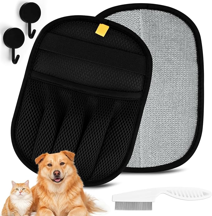 2 Pack Pet Hair Remover Gloves, Upgrated Five-Finger Electrostatic Pet Hair Removal Glove for Cats and Dogs, Reusable Pet Hair Gloves for Couch, Furniture, Car Seat, Carpet