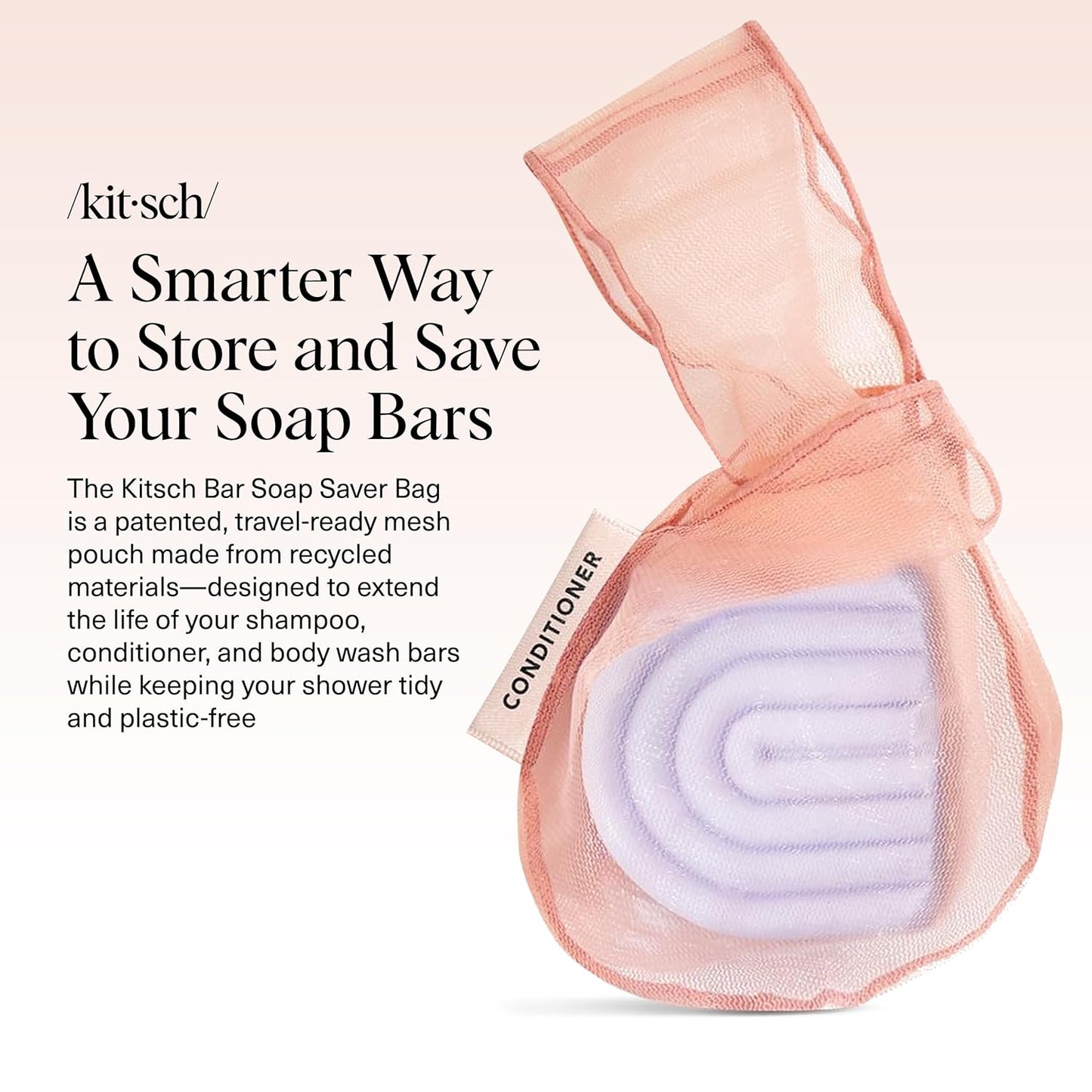 Kitsch Bar Soap Saver Bag – Patented Mesh Bag Soap Holder for Shampoo and Conditioner Bars - Extends Use & Prevents Soggy Mess - Recycled Mesh Beauty Pouch, Eco-Friendly – Terracotta