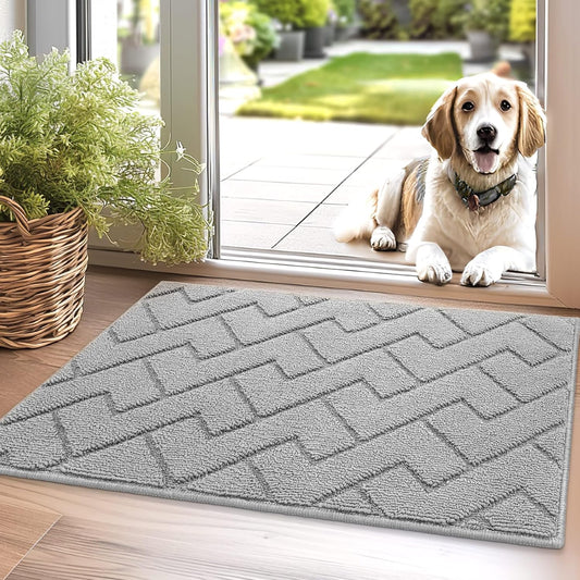 hicorfe Indoor Doormat,Front Back Door Mat TPR Backing Non Slip Mats 20"x31.5" Absorbent Resist Dirt Entrance Doormat Inside Floor for Entryway Washable Low-Profile(Light Grey)