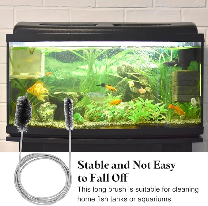 HARFINGTON 3pcs Flexible Long Drain Brush Straw Cleaner Set 78.74" Stainless Steel Double Ended Hose Brush with 8" Nylon Long Tube Pipe Cleaning for Fish Tank Sink Pipe, Black