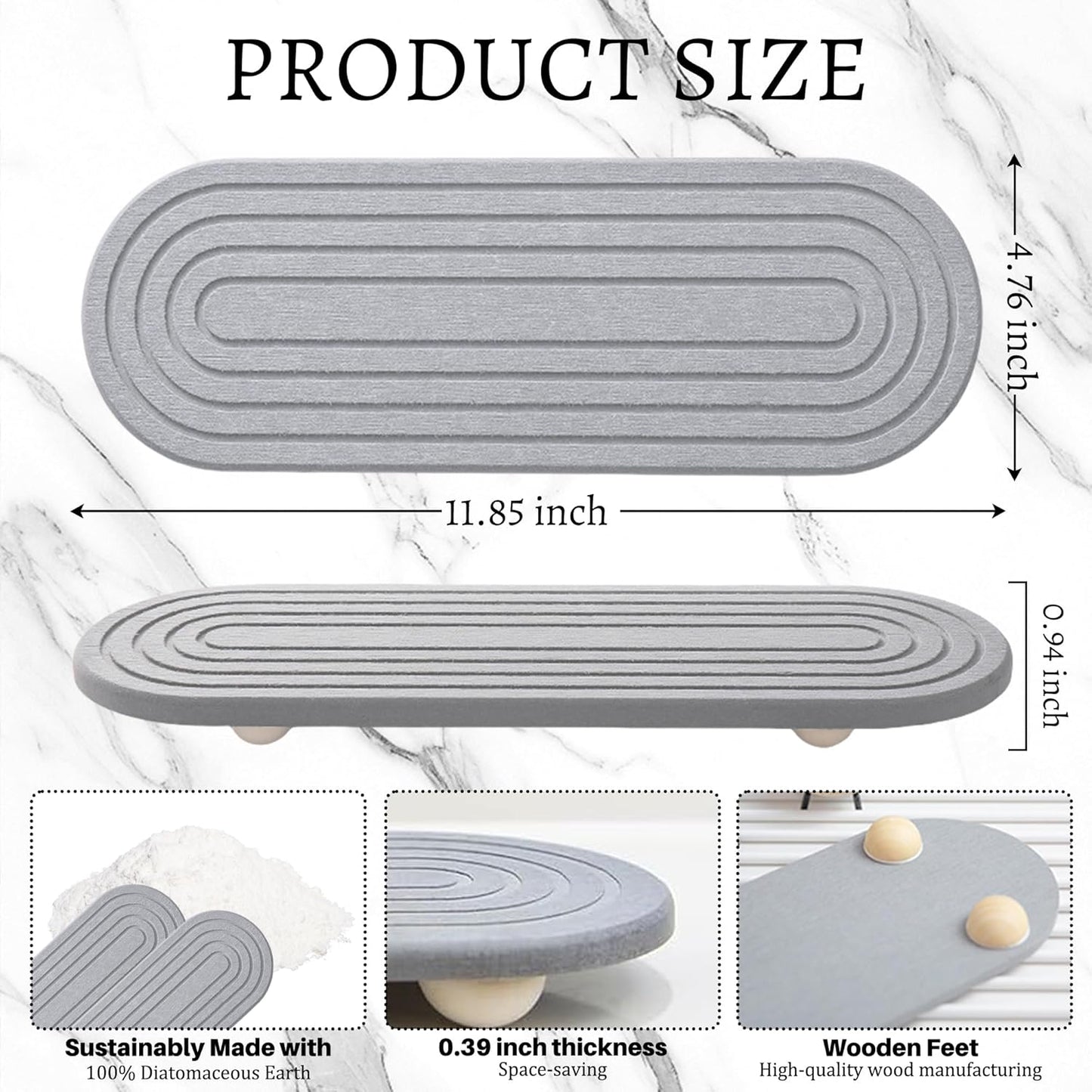 Instant Dry Sink Caddy Organizer, Fast Drying Sink Caddy, Water Absorbing Stone Sponge Holder for Kitchen and Bathroom Countertop with Natural Loofah and Wooden Feet