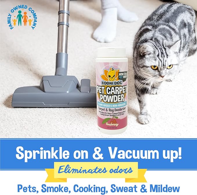 Bodhi Dog Natural Carpet Deodorizer Powder - Dry Pet Smell Eliminator & Urine Odor Remover - Loosens Fur & Dirt - Plant-Based Room Freshener for Vacuuming Home with Pets - Teaberry (Pack of 1)