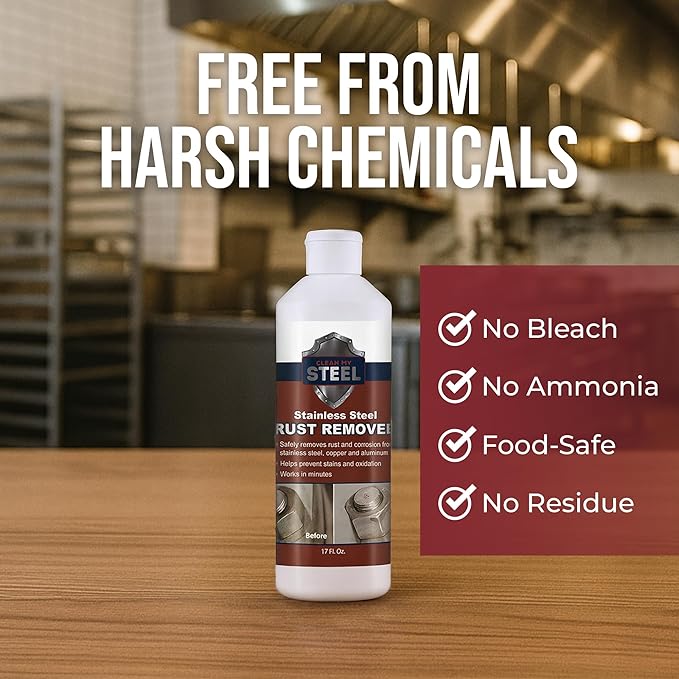 Stainless Steel Rust Remover and Stain Cleaner | NSF Approved | Non-Toxic & Food Safe | Quickly Cleans Commercial Equipment, Appliances, Grills, Sinks, and Tools â€“ 1 liter