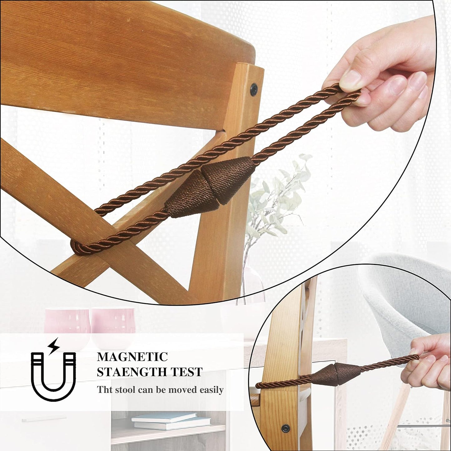 2 Pack Magnetic Curtain Tiebacks Rope Modern Handmade Curtain Tie Backs Decorative Drapes Weave Holdbacks for Window Décor, Coffee