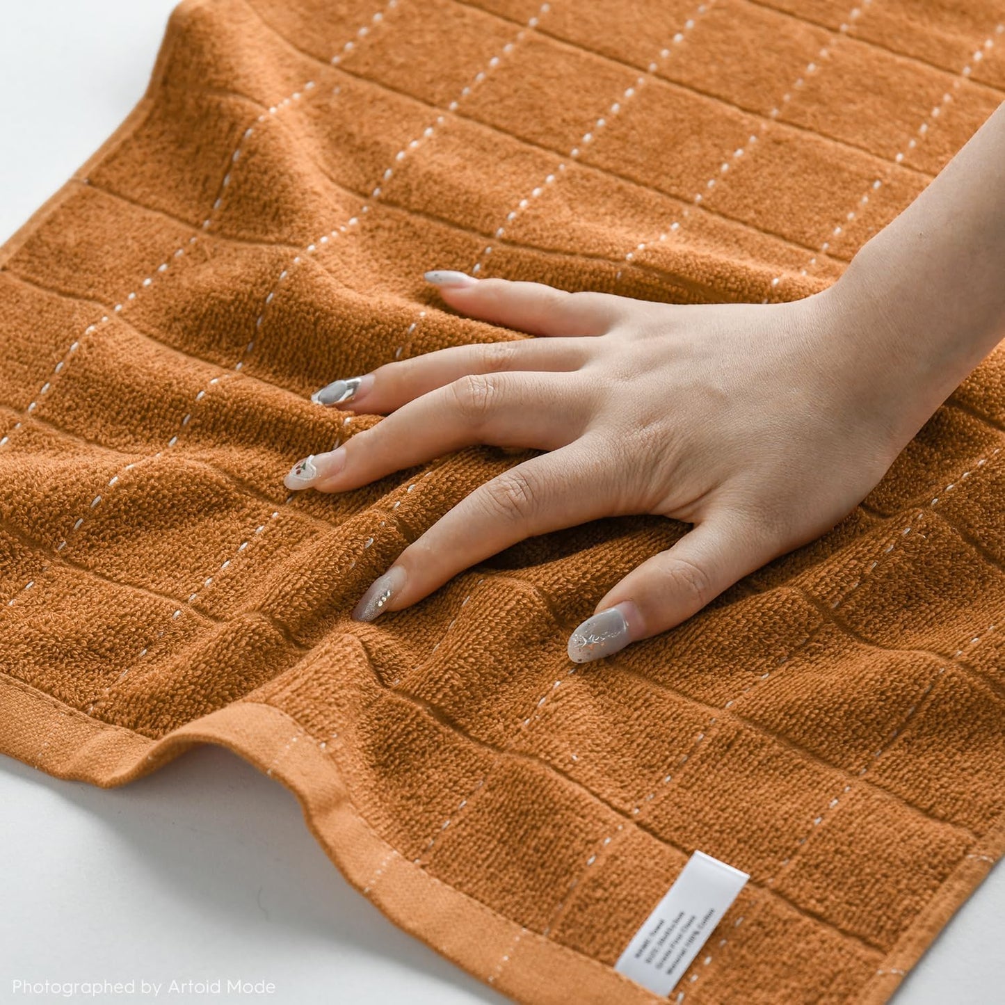 Artoid Mode Checkered Designed Cotton Caramel Orange Terry Kitchen Dish Towels, 15x25 Inch Soft Absorbent Quick Drying Cleaning Tea Towels Set of 4