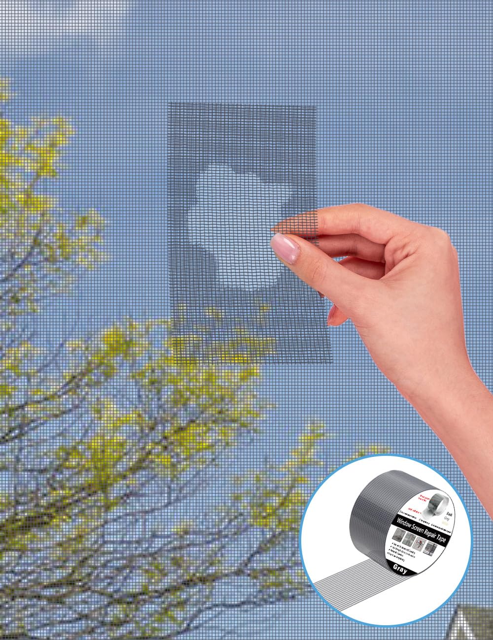 wohohoho Window Screen Repair Tape, 2 in X 40 FT (480IN) Gray Screen Patch Repair Kit, 3-Layer Strong Adhesive Invisible Screen Tape Mesh Repair for Windows, Doors Garage Mosquito Net Magnetic Screen