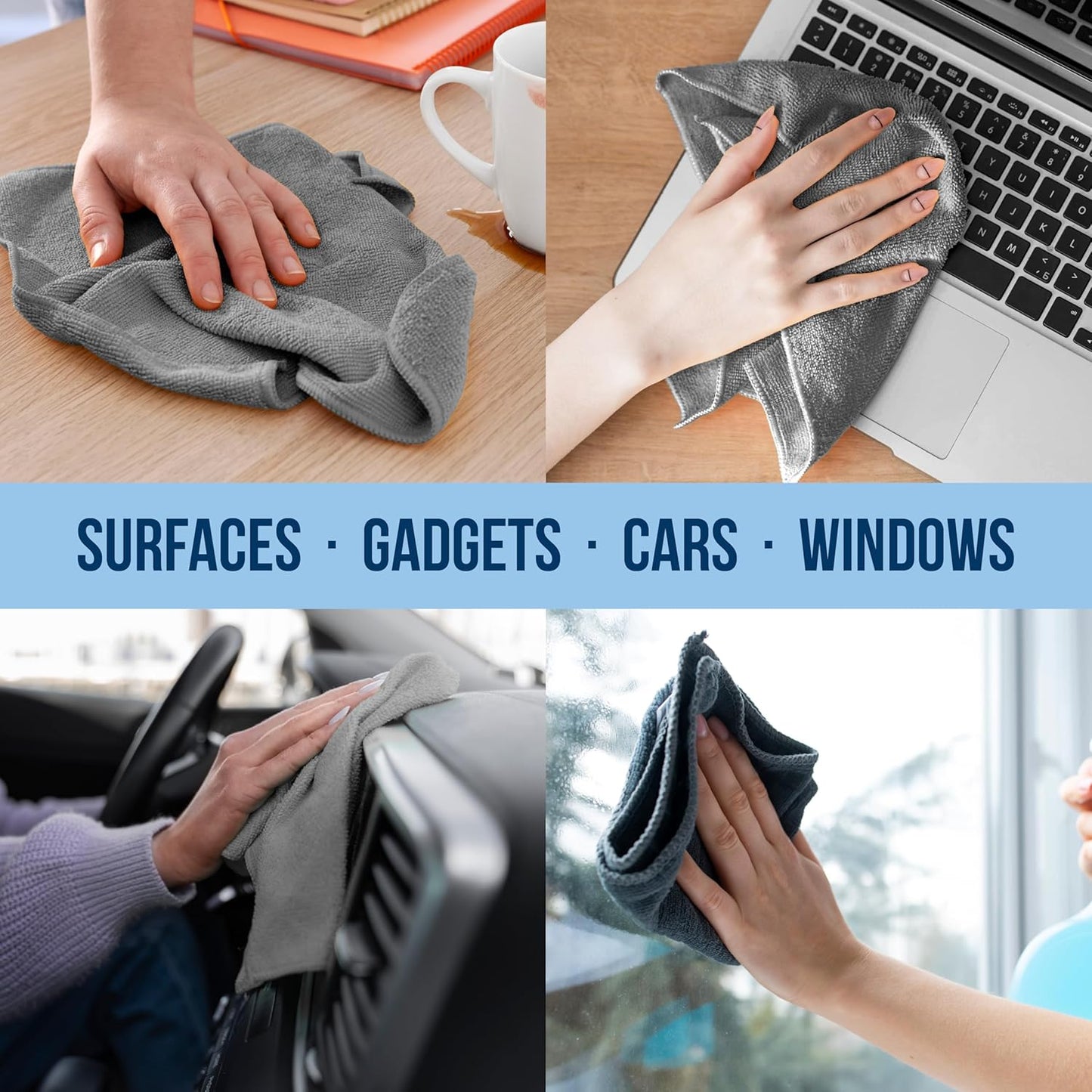 GREEN LIFESTYLE Chamois Cloth, Microfiber Cleaning Cloth 50 Pack, Borderless Towels Cleaning, Car Microfiber Towel, Drying Car Wash Towels (11.5" x 11.5", Grey)