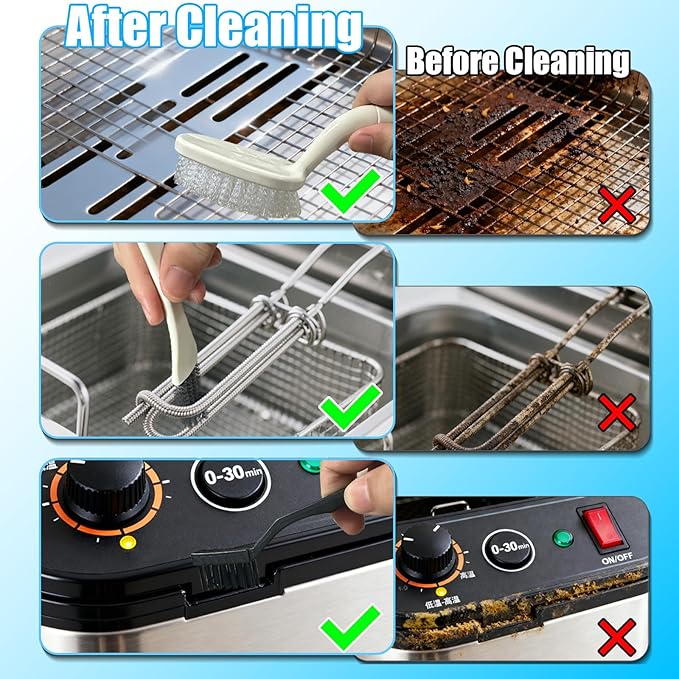 Fryer Cleaning Tools Set,Deep Fryer with Basket Cleaner Brush,Fryer Accessories（9 Pcs）
