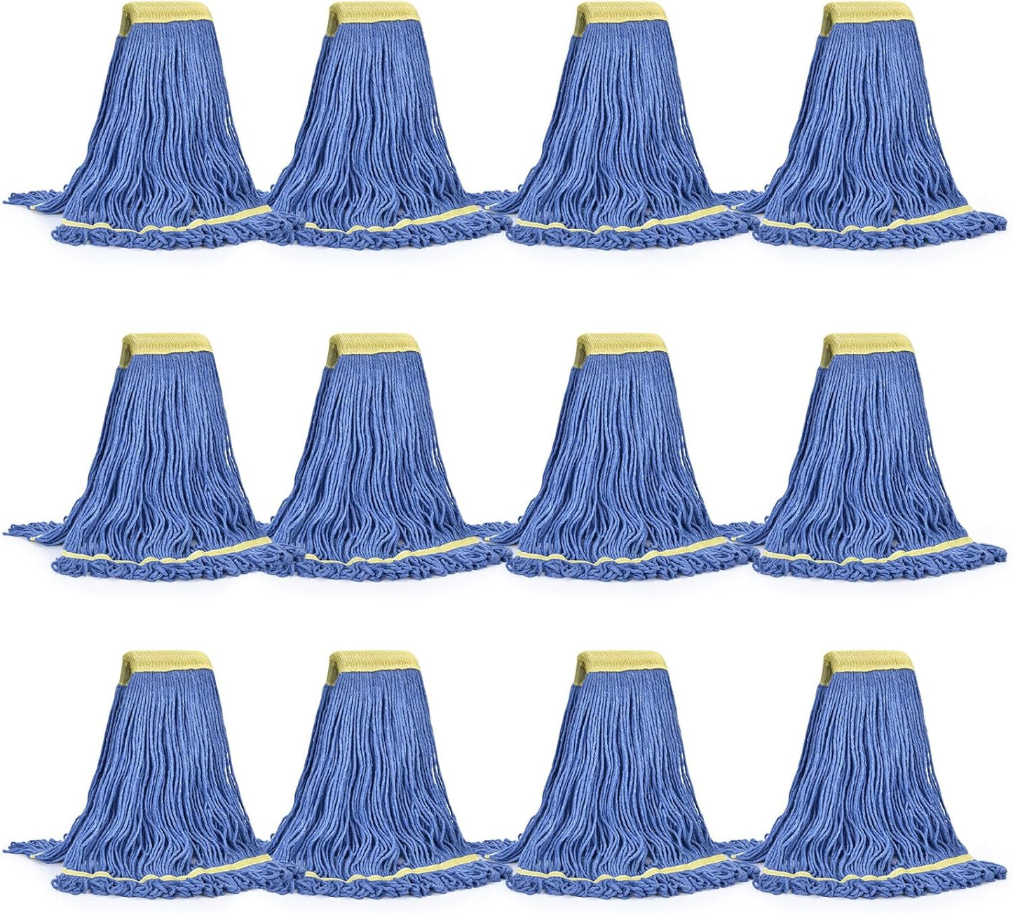 Matthew Cleaning Commercial Mop Head Replacement, 5 Inch Wide Headband, Looped End Cotton Blend String Wet Mops for Floor Cleaning, 24 oz Large, Case Pack 12 Pcs Blue