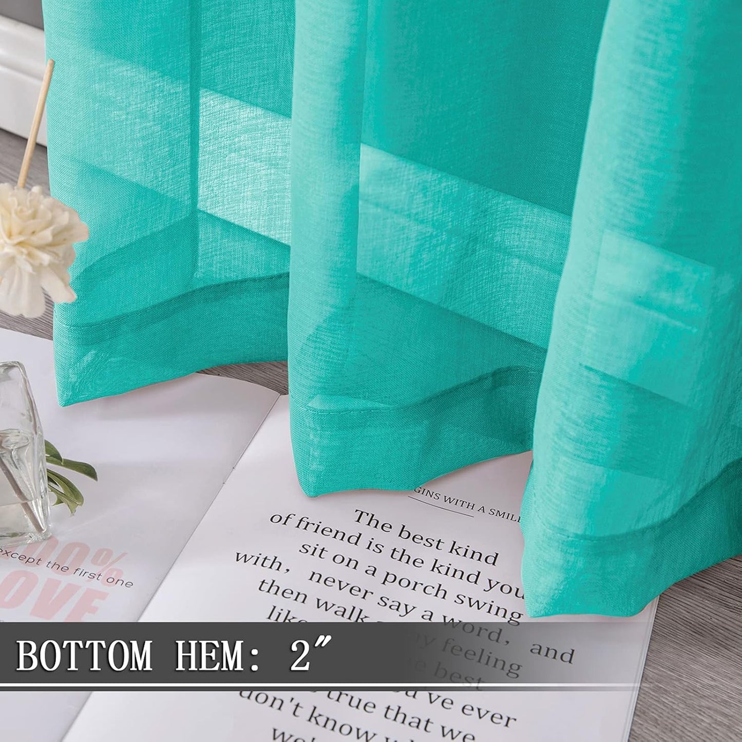 Tollpiz Short Sheer Tier Curtains Linen Textured Half Kitchen Curtain Sheers Light Filtering Rod Pocket Voile Small Curtain for Bathroom, 25 x 24 inches Long, Aqua Blue, Set of 2 Panels