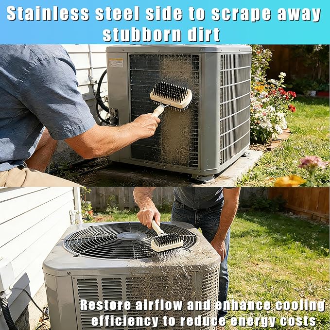 3 Pcs HVAC Coil Cleaning Brush & Fin Straightener Kit, Metal AC Fin Comb,Double-Sided Coil Brush,Coil Cleaning Tool - for MIni Splits,Refrigerator Coils,Condenser, Evaporator Coil Cleaning