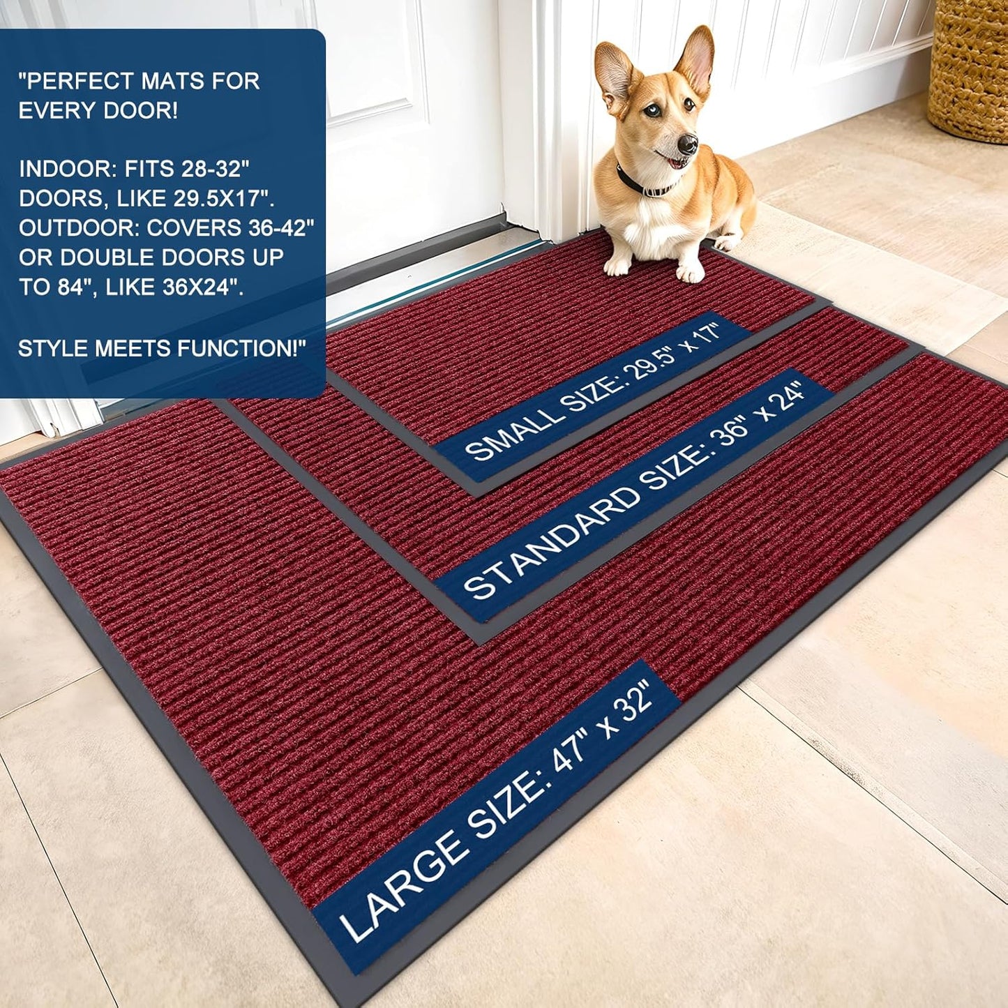 OLANLY Front Door Mat Indoor Outdoor Entrance, Waterproof Heavy Duty Doormat, Fade Resistant, Low Profile, Easy Clean Patio Porch Welcome Floor Mats for Entry, 40x32, Wine Red