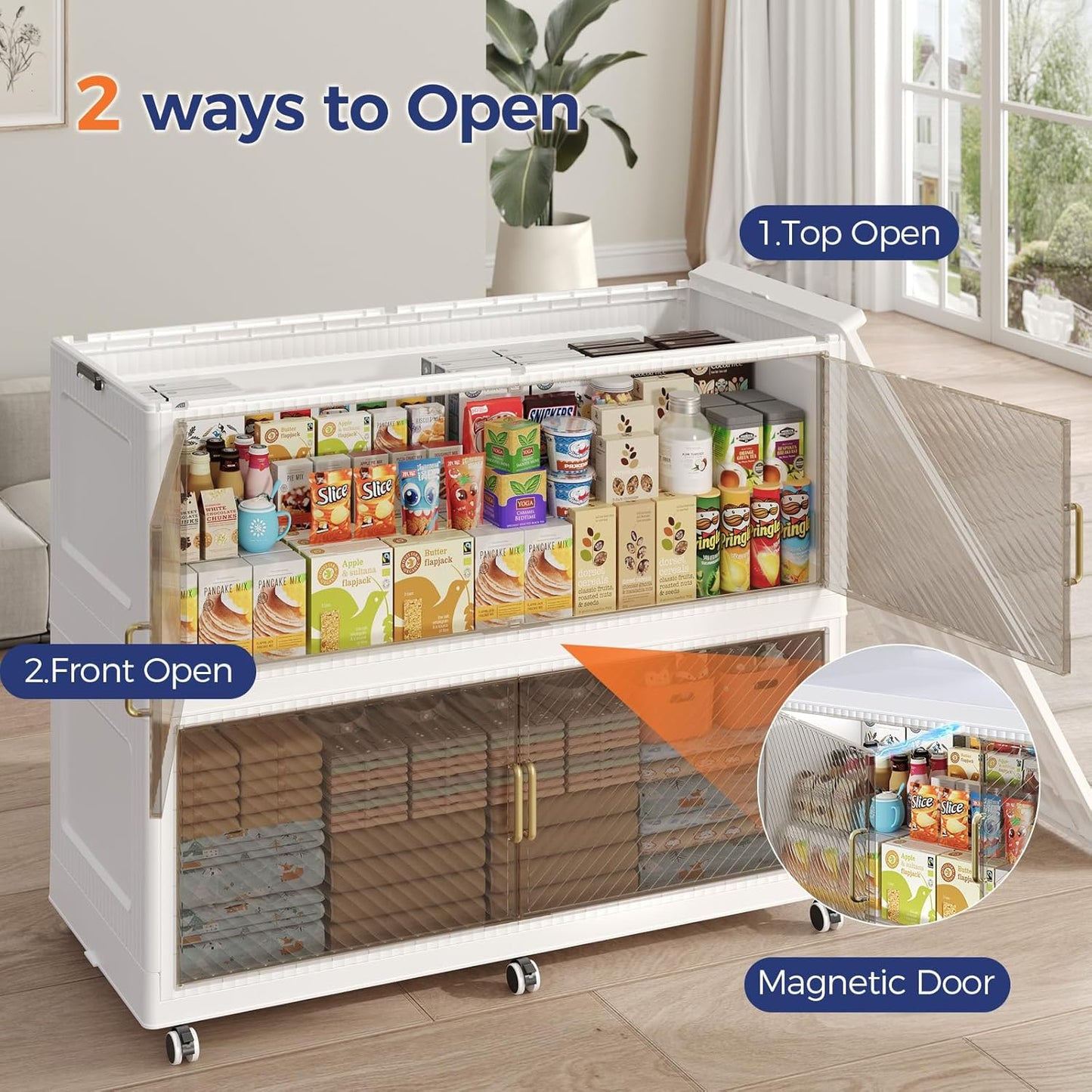 240GAL Extra Large Storage Bins with Lid, 960QT Collapsible Organizer with Wheels, Stackable Closet Cabinet with Doors, Folding Storage Containers for Home, Office, Dorm, 3Pack White