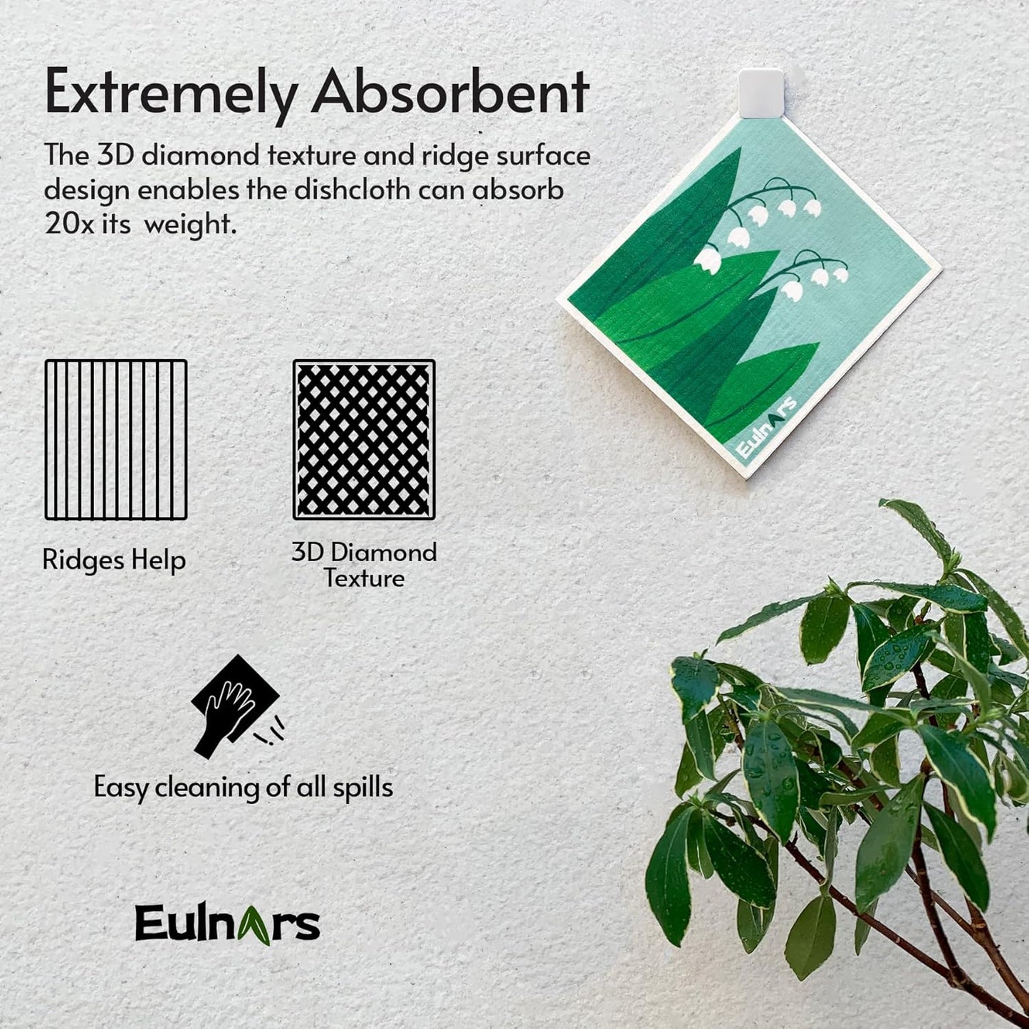 Swedish Dishcloths, 8 Pack Reusable Paper Towels with Clips, Non-Scratch Swedish Dish Towels for Kitchen, Super Absorbent Cellulose Dish Cloths, No Odor Cleaning Rags