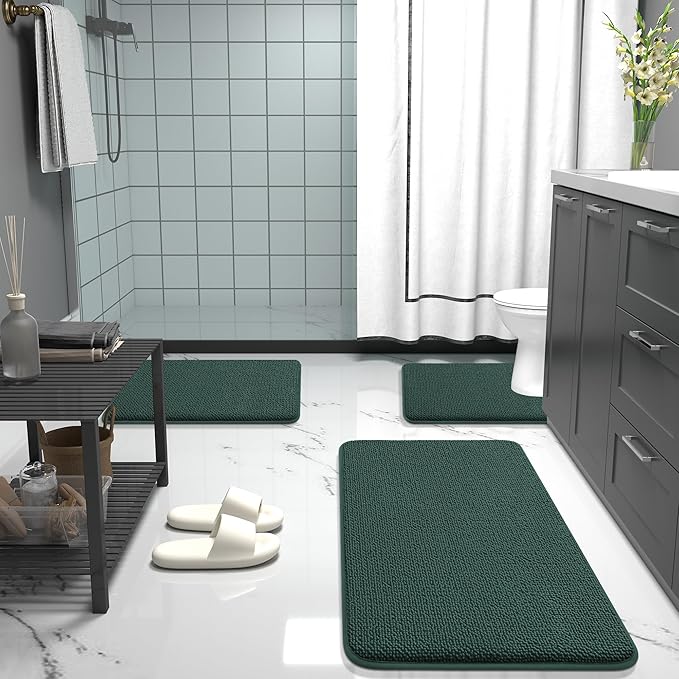 OLANLY Thick Memory Foam Bath Mat Rug 44x24, Extra Soft Absorbent Bathroom Rug, Quick Dry Bath Mats, Non-Slip, Washable Carpet for Bathroom, Tub and Shower, Home Decor Accessories, Blackish Green