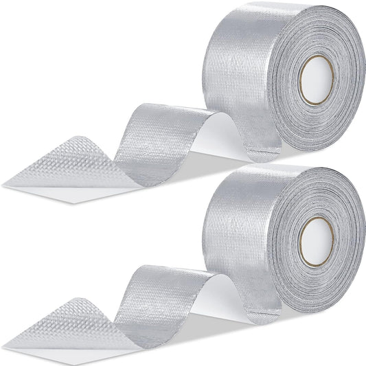 Zonon 2 Rolls Aluminum Foil Tape Heat Shield Tape Barrier Adhesive Reflective Fiberglass Thermal Insulation Reflective Material High Temp Protection(Silver,2 Inch X 65.6 ft)
