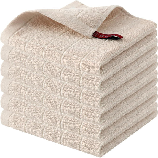 Homaxy 100% Cotton Terry Kitchen Dish Cloths, Ultra Soft and Absorbent Dish Towels for Kitchen, Suitable for Drying and Washing Dishes, 6 Pack, 12 x 12 Inches, Beige
