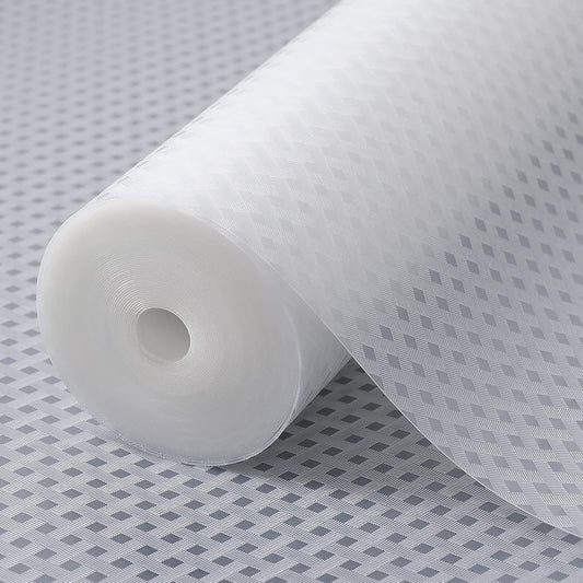 Shelf Liners for Kitchen Cabinets Refrigerator Liners Waterproof & Oil-Proof Kitchen Cupboard Liner Non-Slip Drawer Mats EVA Material Non Adhesive Fridge Liner for Shelves -Clear 17.5 x 393.7 Inches