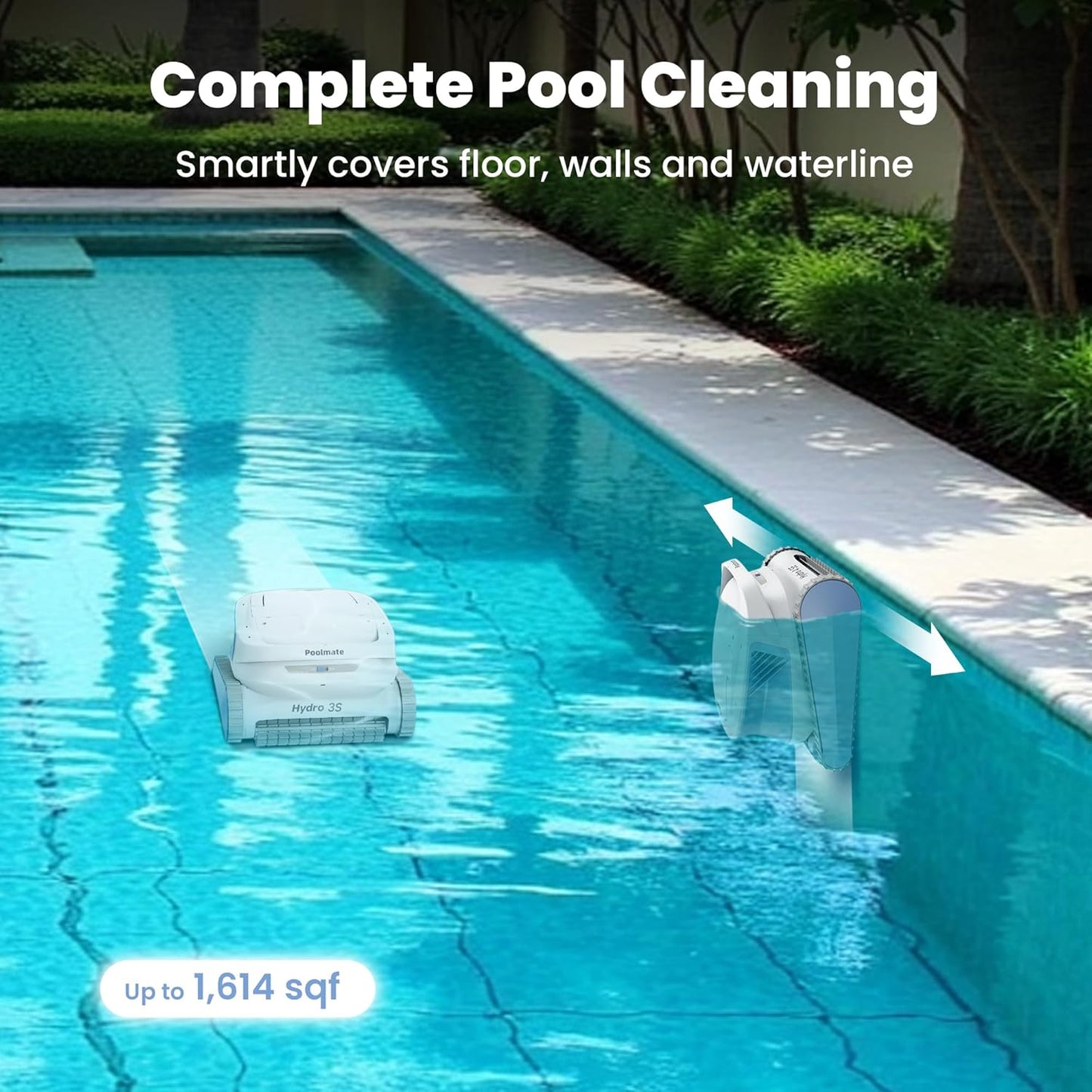 Poolmate Hydro 3S Cordless Robotic Pool Vacuum for Inground Pools, 4 Cleaning Modes, App Control, 300 Mins ECO Mode, Smart Navigation S-Path, 4.1L Large Filter Basket, Ideal for Aboveground Pools