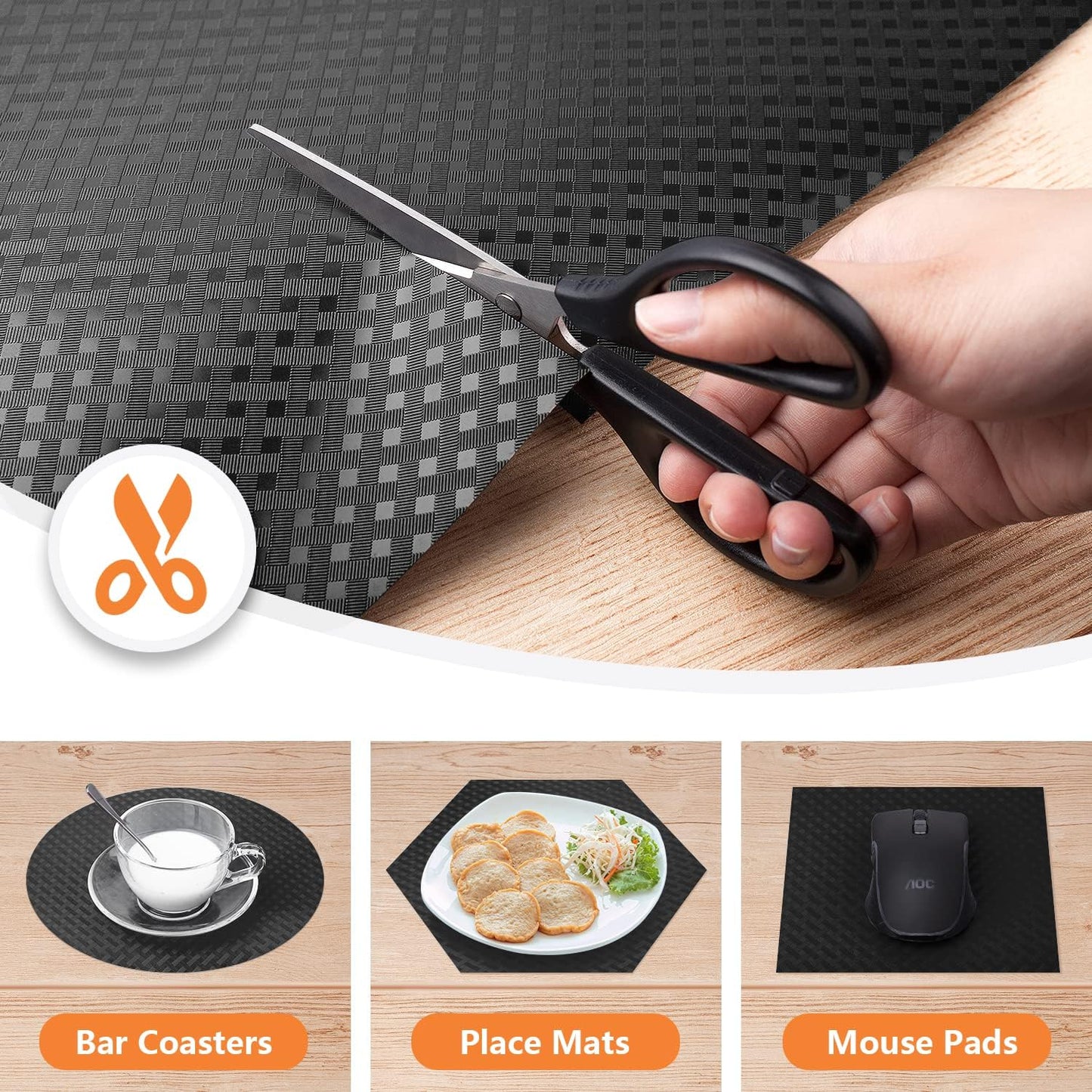 Shelf Liners for Kitchen Cabinets Refrigerator Liners Waterproof & Oil-Proof Kitchen Cupboard Liner Non-Slip Drawer Mats EVA Material Non Adhesive Fridge Liner for Shelves - Black 17.5 x 236.2 Inches