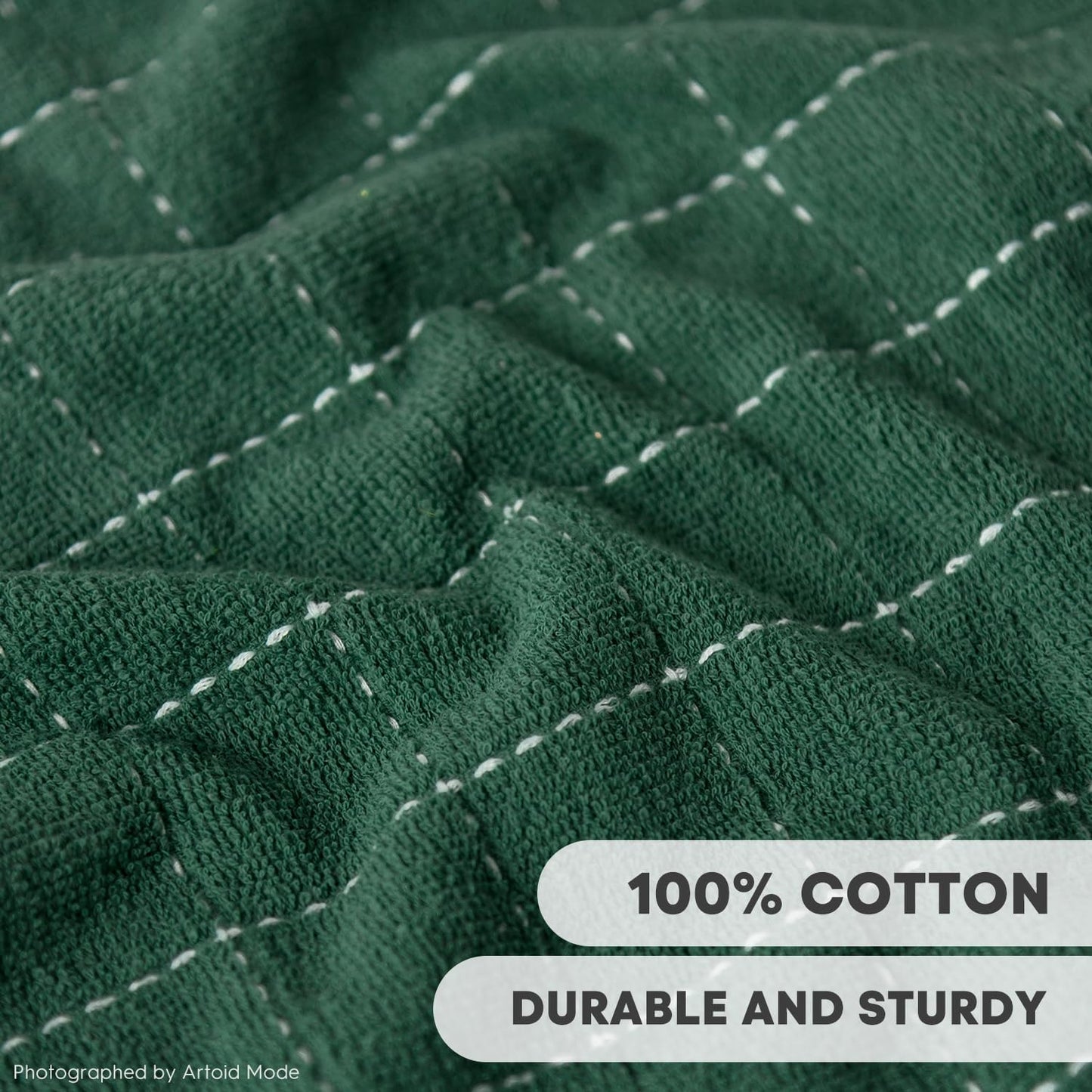 Artoid Mode Checkered Designed Cotton Green Terry Kitchen Dish Cloths, 12x12 Inch Soft Absorbent Quick Drying Cleaning Kitchen Rags Set of 6
