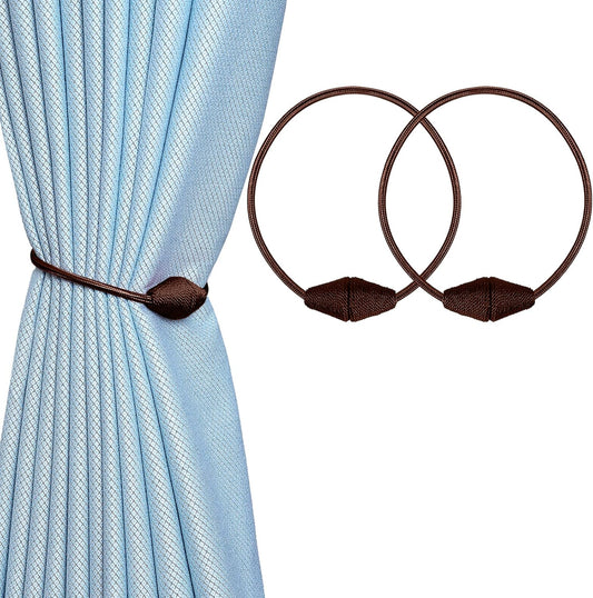 2 PCS Magnetic Curtain Tiebacks, European Style Convenient Drape Tie Backs Holdbacks for Thin or Thick Home & Office Window Draperies, No Tools Required (Dark Coffee)
