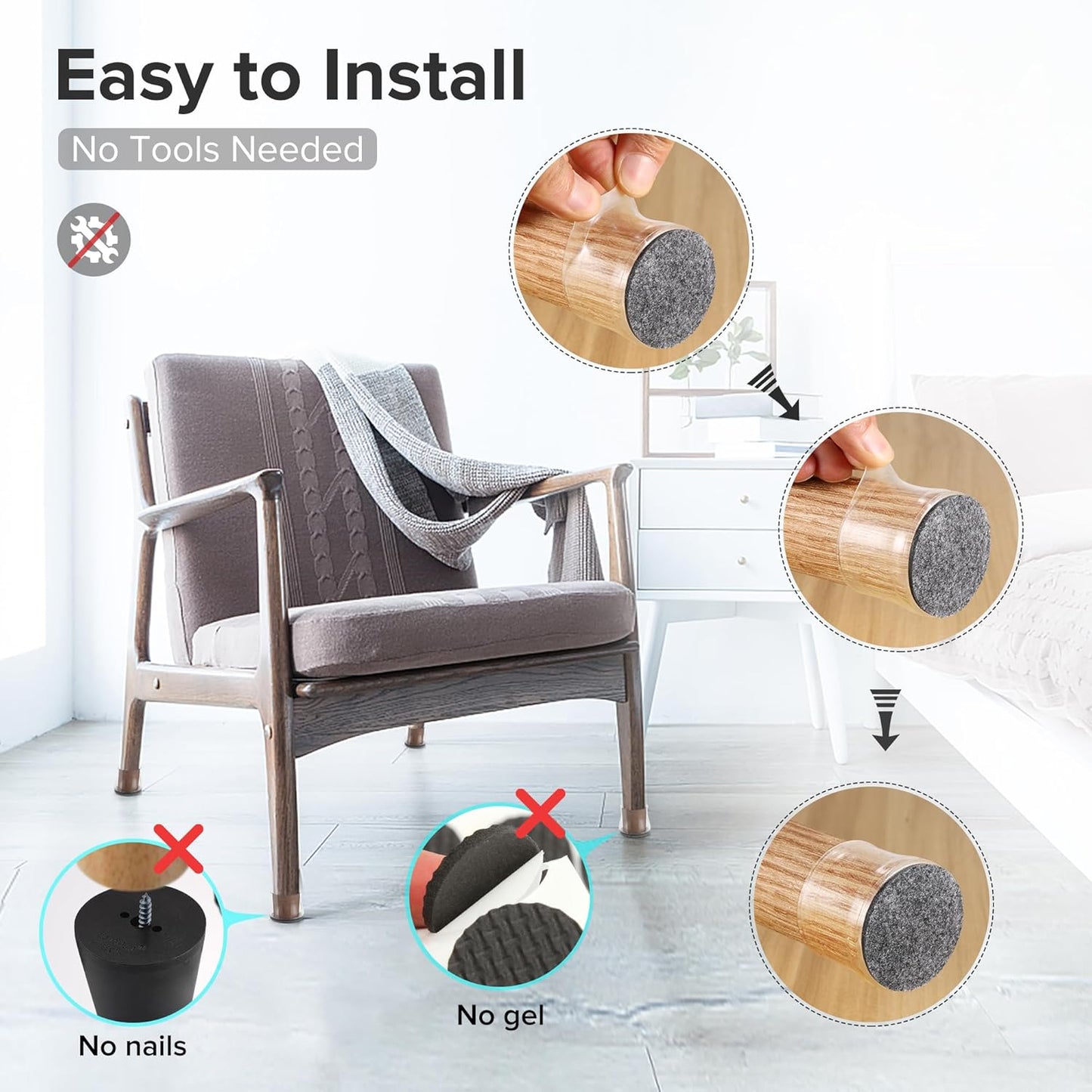 24PCS Upgraded Silicone Chair Leg Floor Protectors for Hardwood Floors, Furniture Sliders for Chair Legs, Felt Bottom Furniture Pads, Anti-Slip Round&Square Cap Covers to Scratch and Reduce Noise